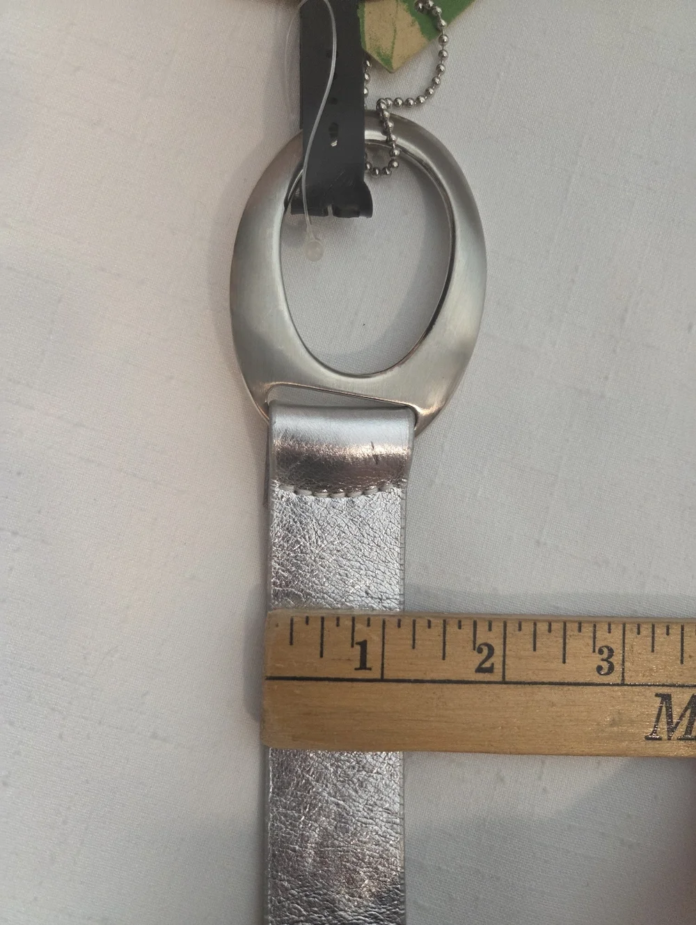 Brave Leather Silver Metallic Belt Size 34 Statement O-Ring Made in Canada